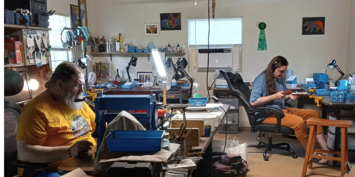 Cherokee Coppersmith's Greg and Joshua Stice work in their studio near Tulsa Oklahoma