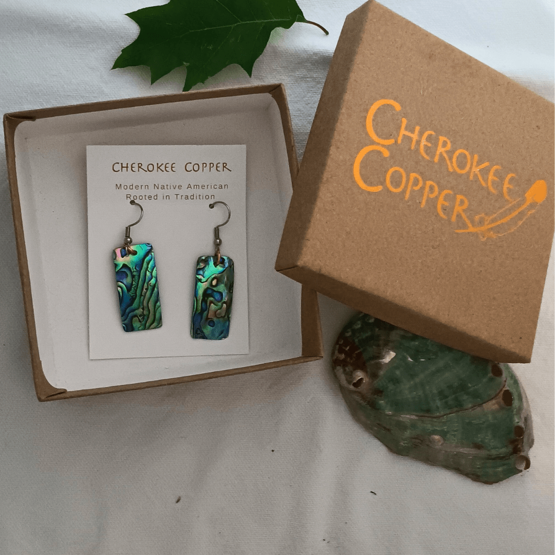 Cherokee Copper abalone earrings in rectangle design