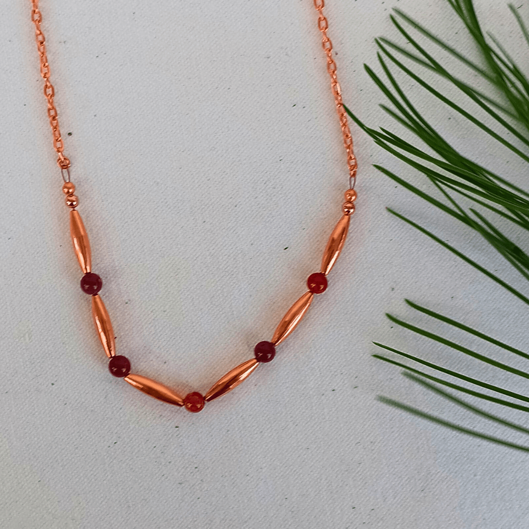Copper necklace with red beads