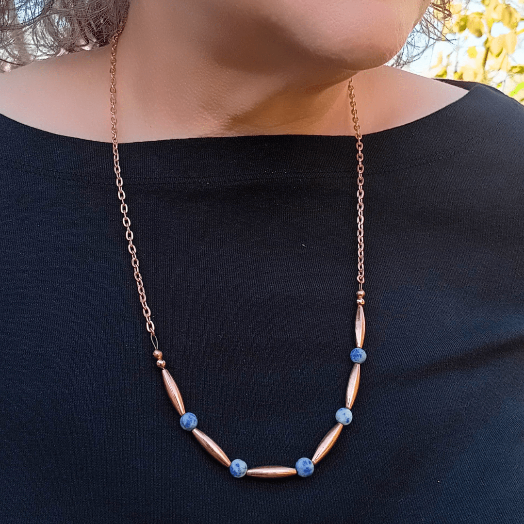 Copper necklace with blue beads (7_c89a6d25)