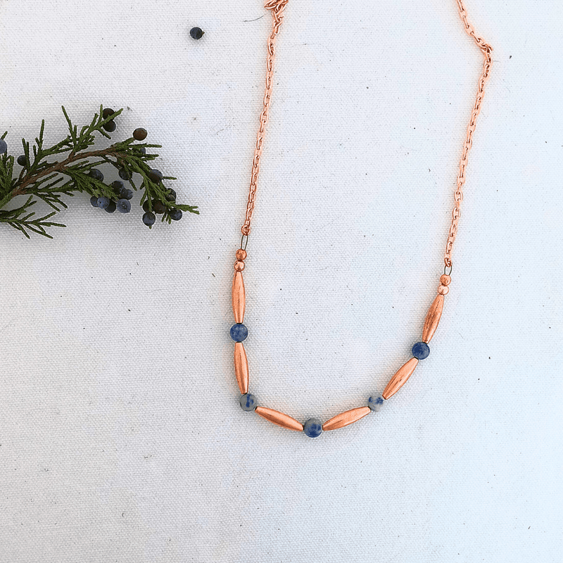 Copper necklace with blue beads