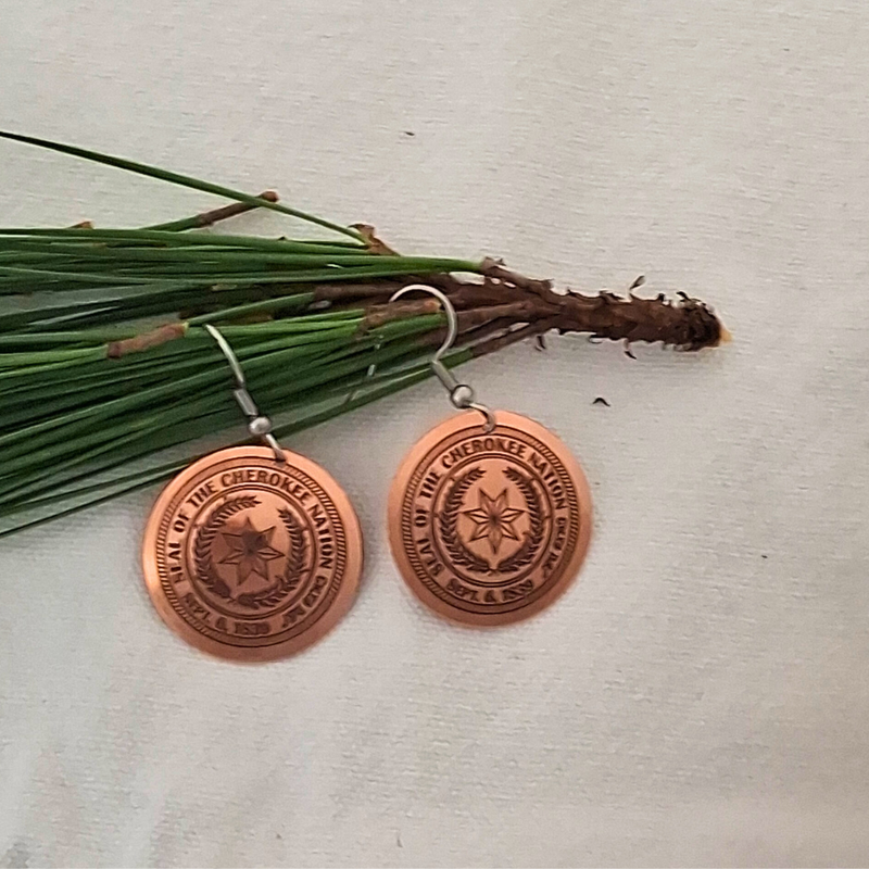 Copper Earrings with engraved Cherokee Seal 