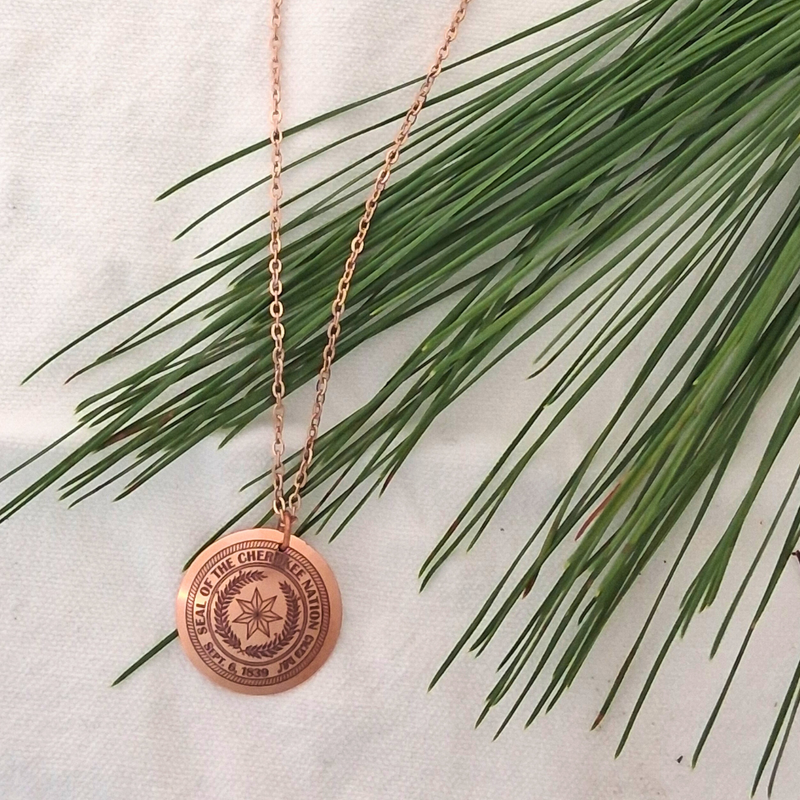 Engraved Cherokee Seal on Copper necklace
