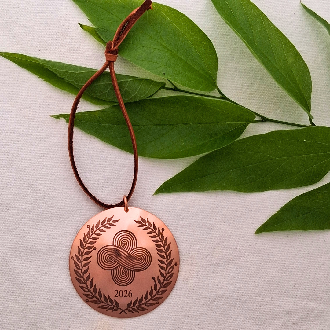 2026 Cherokee Copper Four Directions Christmas Ornament — handcrafted solid copper with deerhide cord
