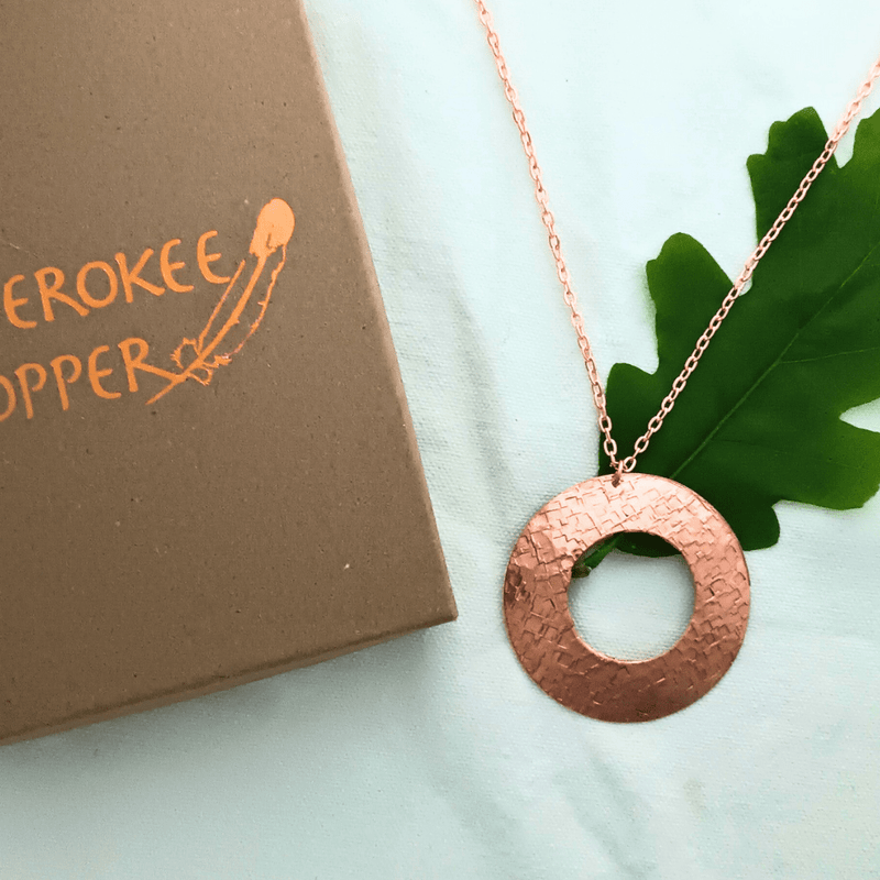 Hand-hammered copper pebble pendant necklace