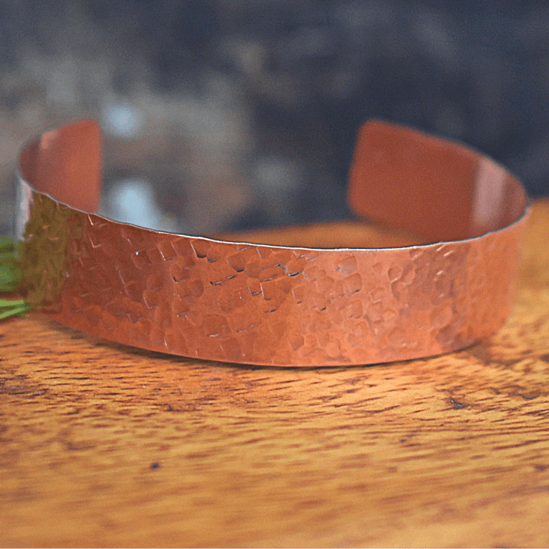 Copper cuff bracelet with hammered texture